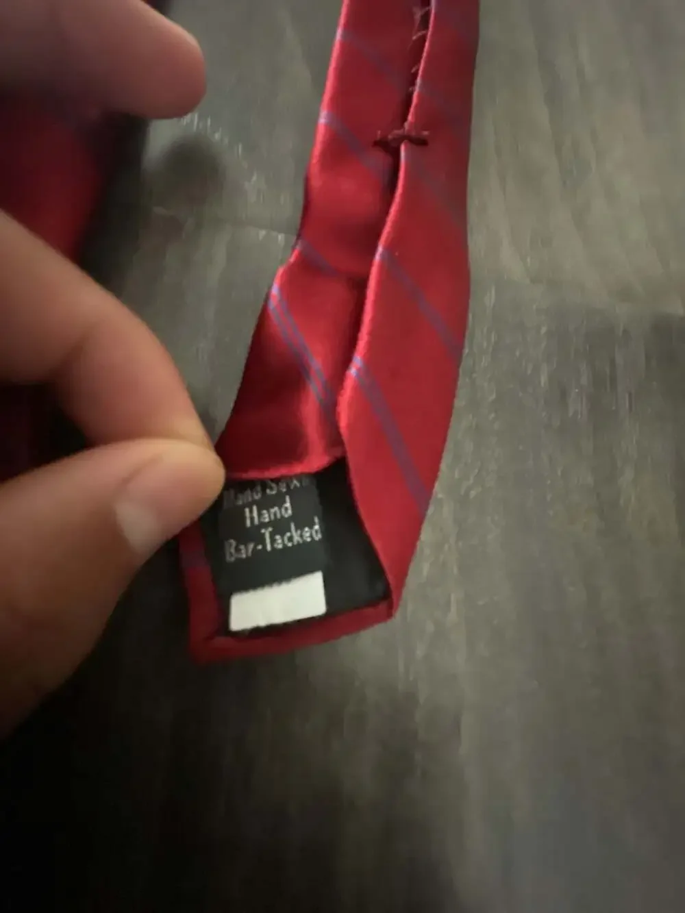 Oscar de la Renta Red and Blue Striped Silk Necktie Hand-Sewn